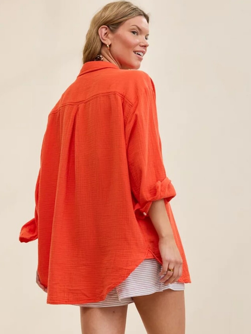 Aerie Day-Off Cover Up Shirt Oversized  - Orange Flare - Picture 2 of 5